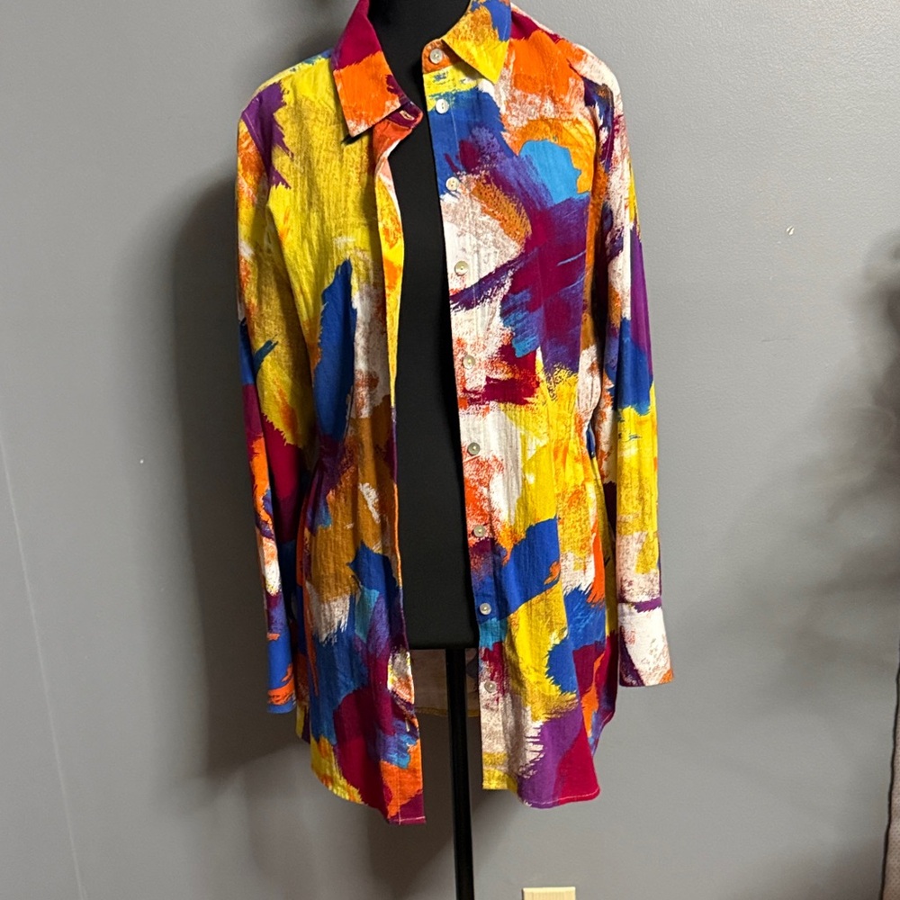 Soft Surroundings Multicolor Abstract Print Top in Blue, Yellow, Purple